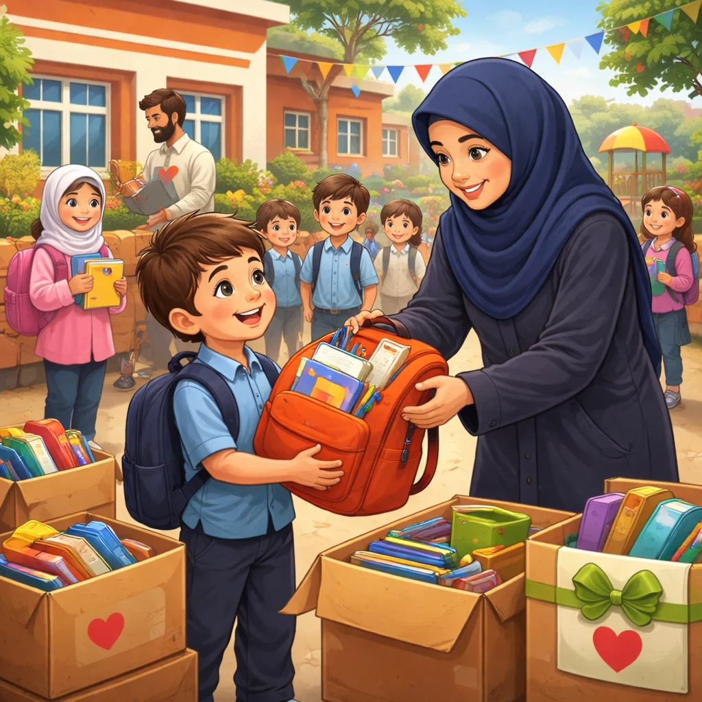 حمایت آموزشی از دانش‌آموزان محروم — تحویل لوازم التحریر توسط خیریه محبت در مدرسه